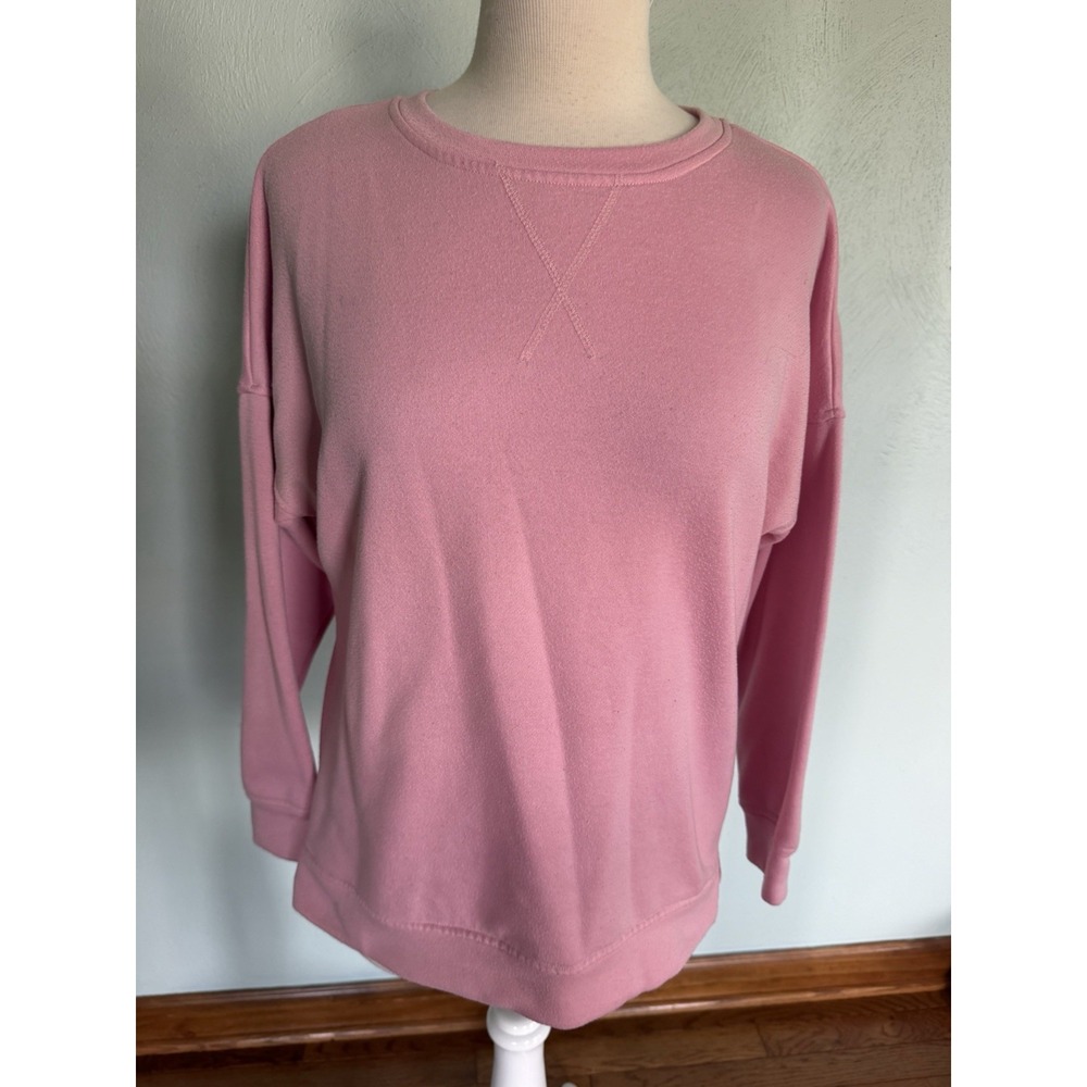 Pink Crewneck Sweatshirt V-Stitch Detail Pullover Women Small